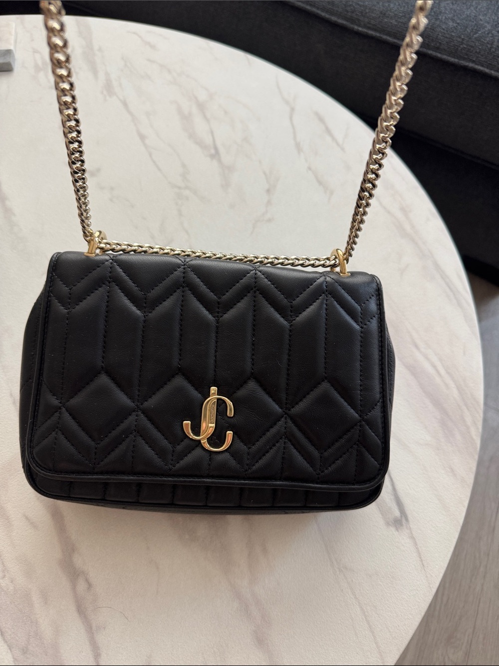 Jimmy Choo Black Quilted Shoulder Bag with Gold Hardware